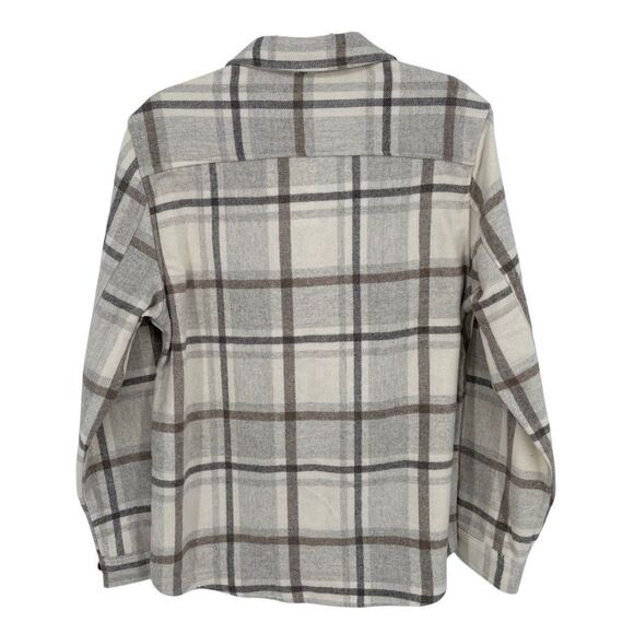 Magaschoni Plaid Brushed Flannel Shacket Jacket Overshirt Tan/Gray Small NWT - Picture 7 of 9